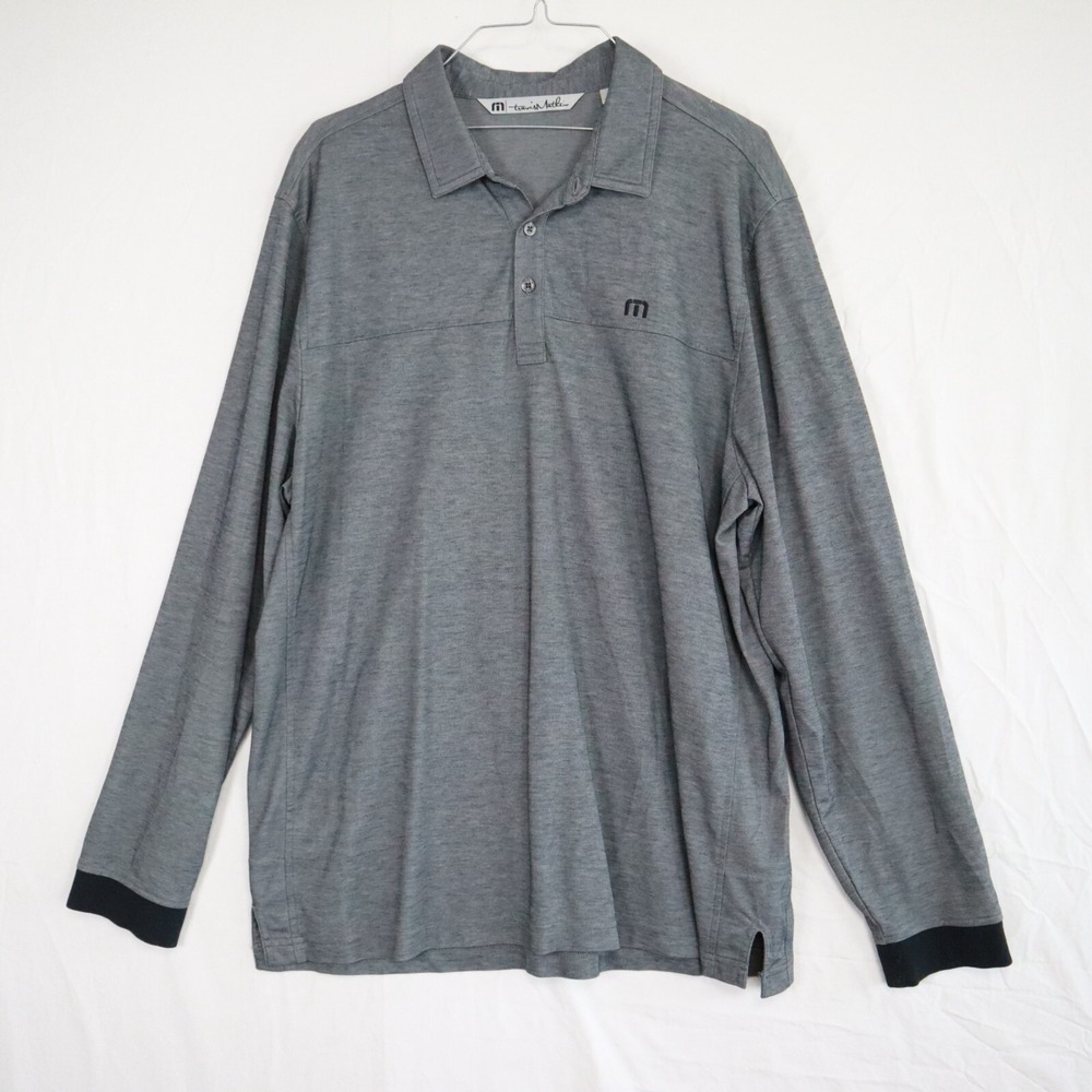 Travis Mathew Polo Shirt Mens Large Performance Golf Casual Gray Long Sleeve‎
